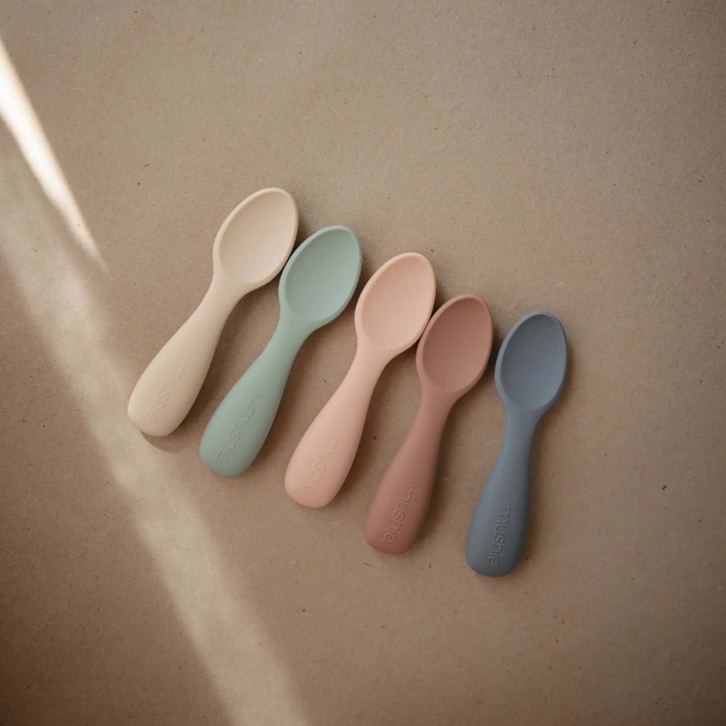 Silicone Toddler Starter Spoons Non Toxic Food Grade Gentle on Gums Easy Grip Handle Mushie