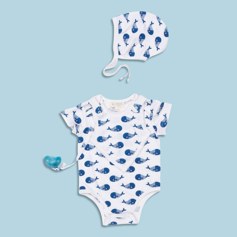 Short Sleeve Bodysuit + Bib - Blue Whale - Everetts Place: Online Boutique - Baby Clothing