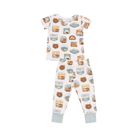 Short Sleeve Loungewear Set with National Park Patches for Kids.