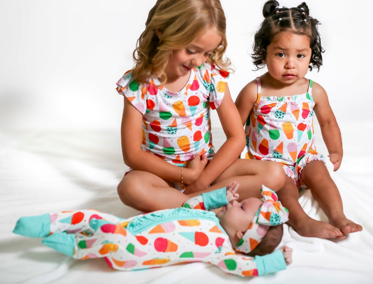 My First Ice Cream Cone Frilly Short Bamboo Pajamas for Girls | Soft & Breathable by Rayn’s Tiny Stitches