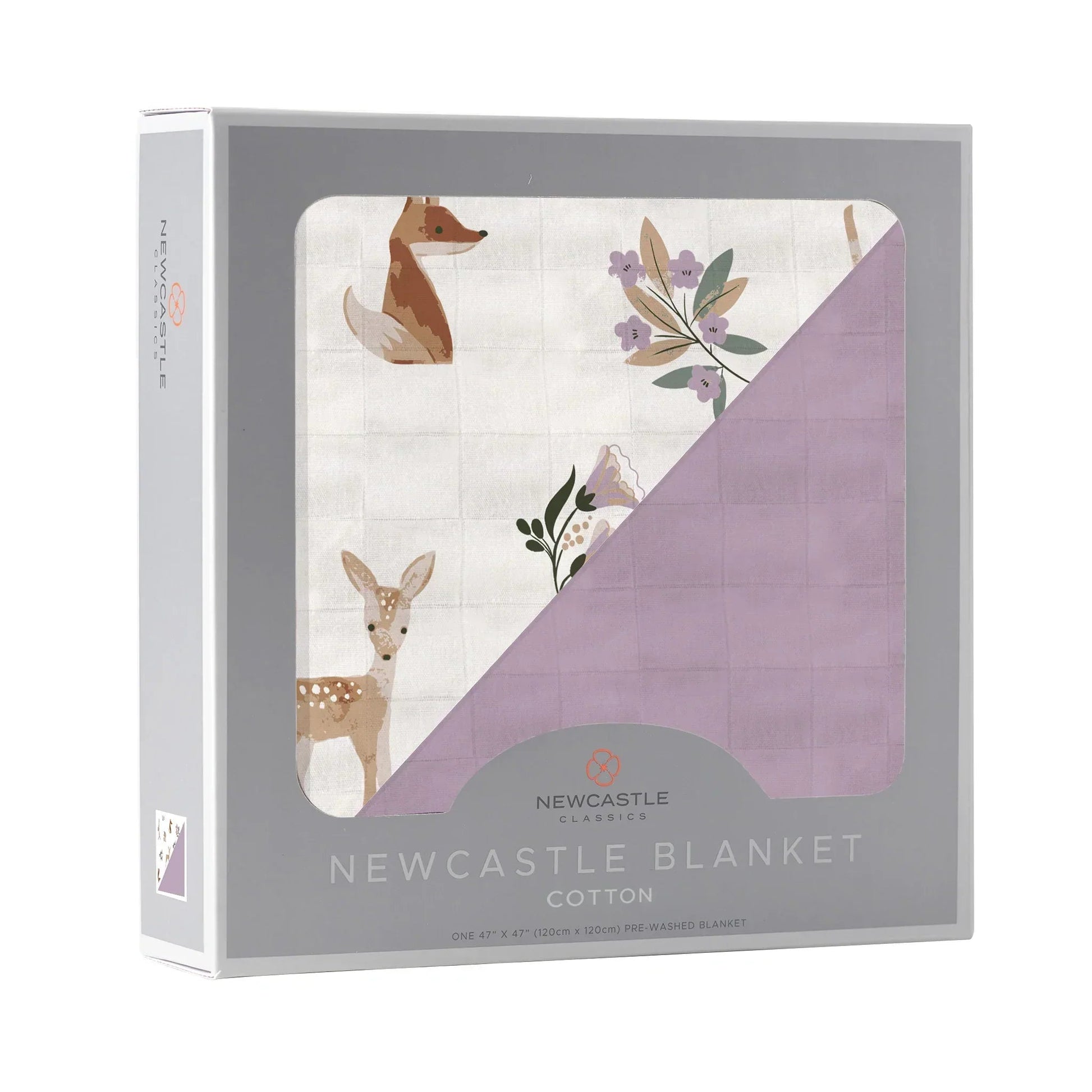 Sierra Fox Deer Orchid Lavender Cotton Newcastle Blanket 100 Percent Natural Muslin Kids Blanket 47 Inch x 47 Inch Newcastle Classics