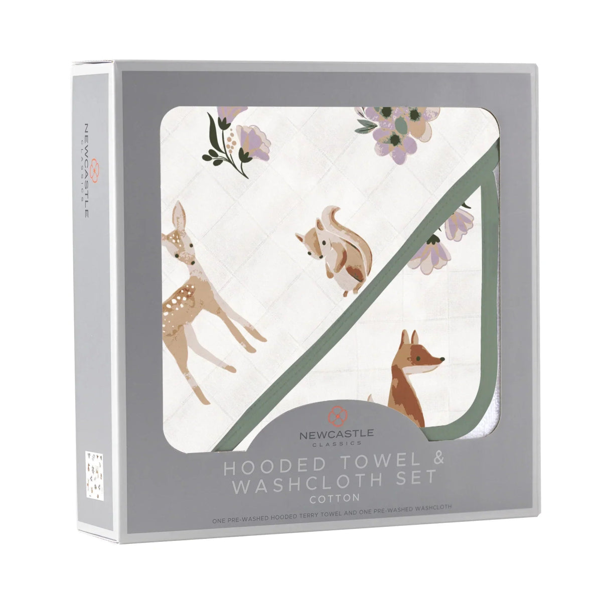 Newcastle Classics Sierra Fox and Deer Cotton Hooded Towel Set with Washcloth for Kids - 