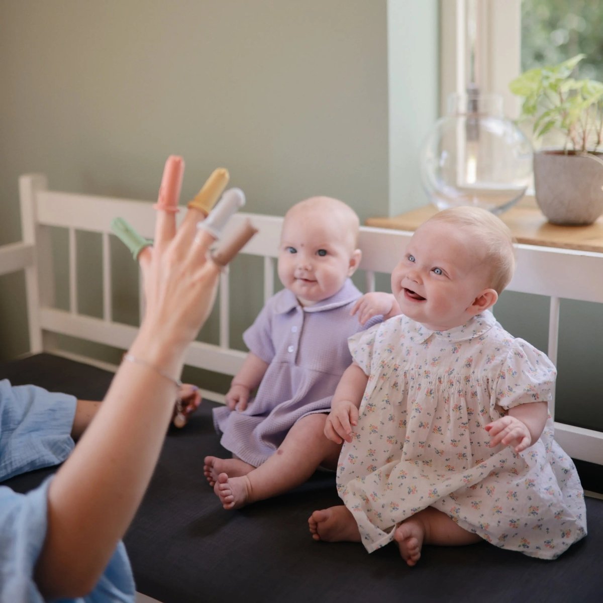 Mushie Silicone Animal Finger Puppets Set for Kids and Adults Including Cat Lamb Bunny Bear and Dog - 