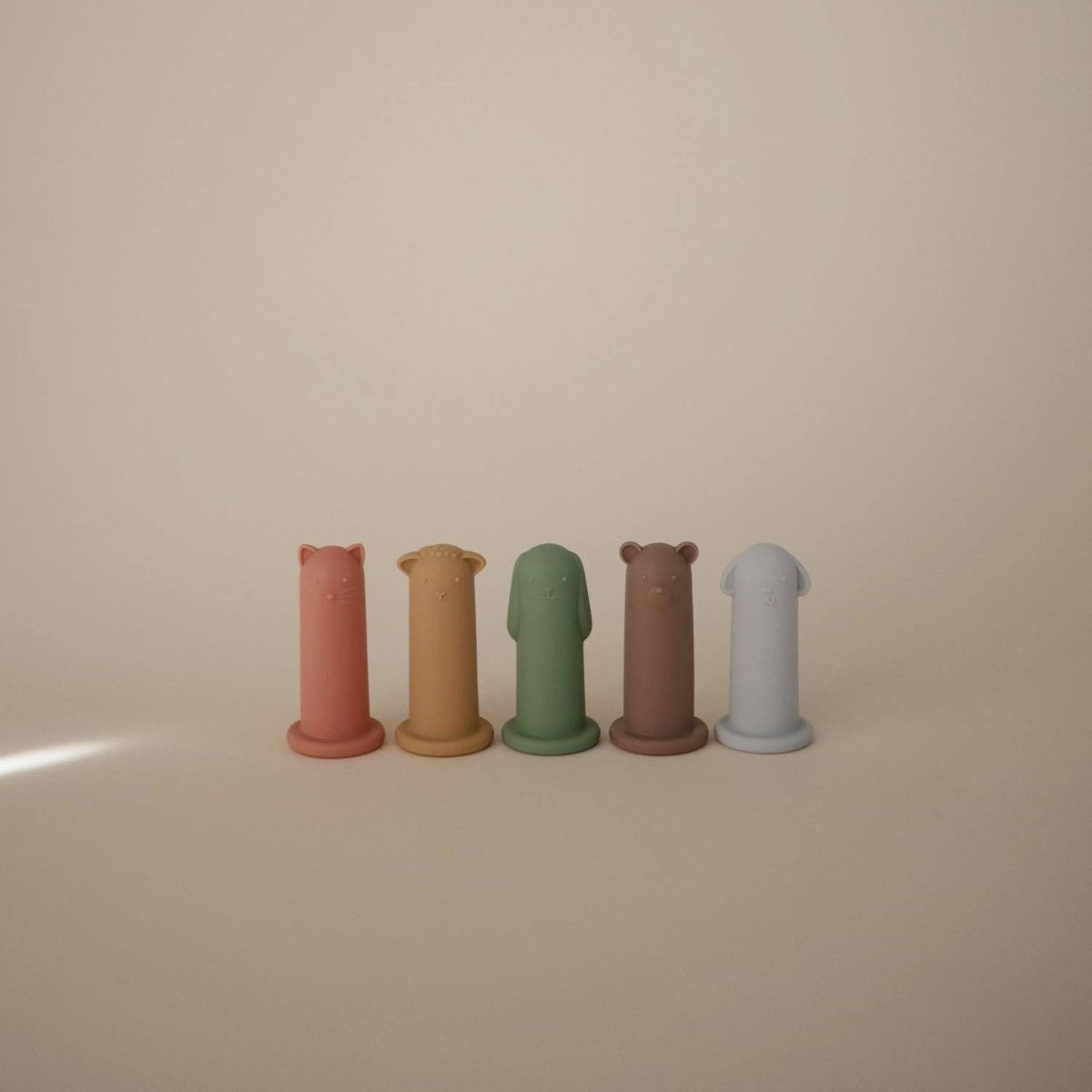 Mushie Silicone Animal Finger Puppets Set for Kids and Adults Including Cat Lamb Bunny Bear and Dog - 