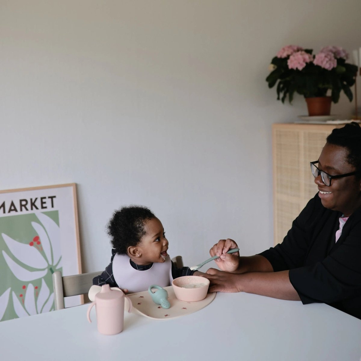 Mushie Silicone Baby Bib with Adjustable Neck Strap and Front Pocket for Easy Cleaning - 