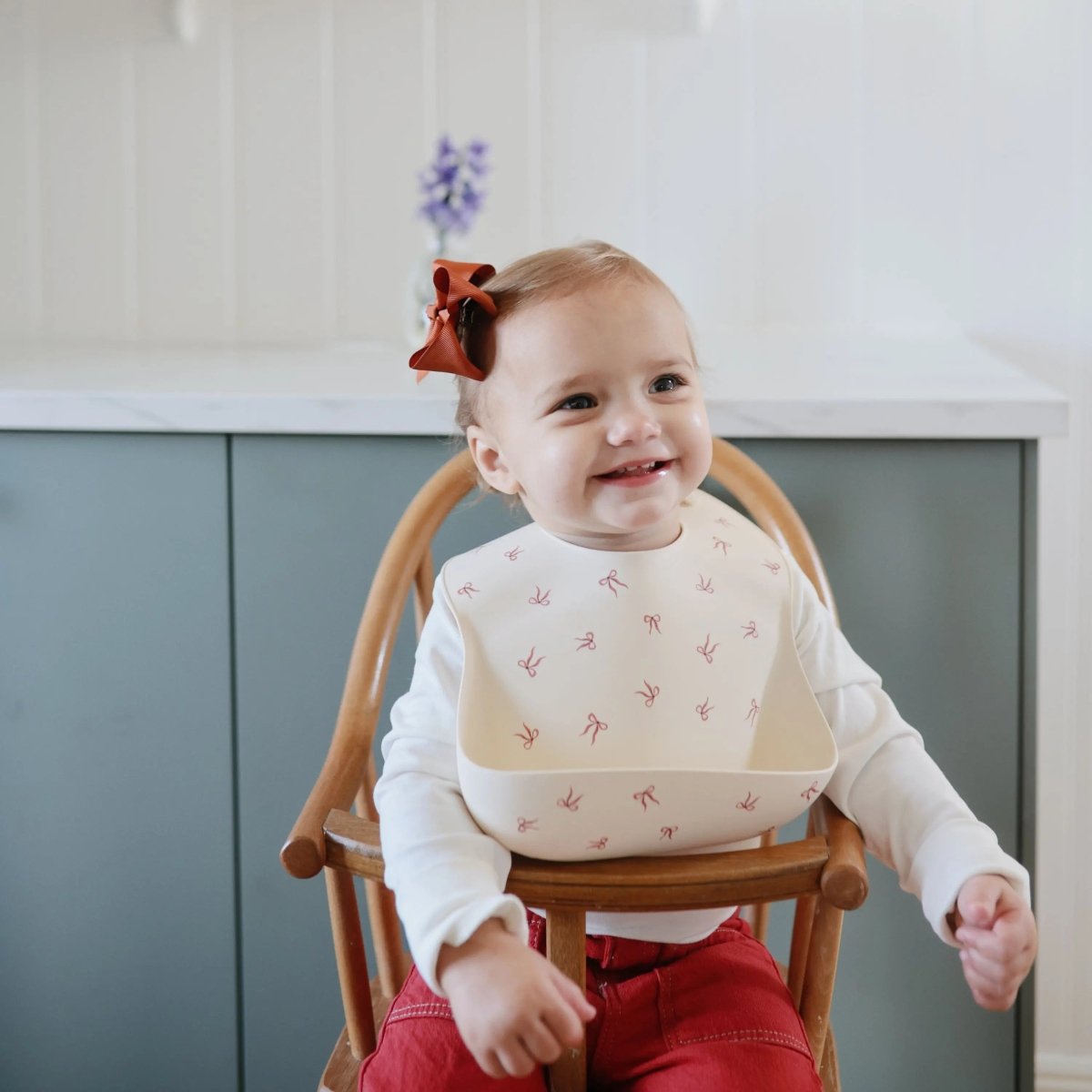 Mushie Silicone Baby Bib with Adjustable Neck Strap and Front Pocket for Easy Cleaning - 