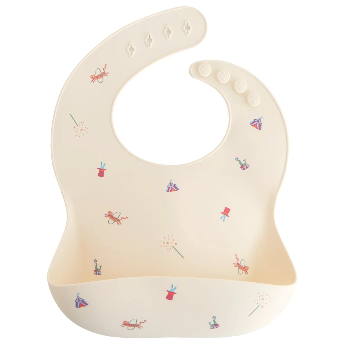 Mushie Silicone Baby Bib with Adjustable Neck Strap and Front Pocket for Easy Cleaning - 