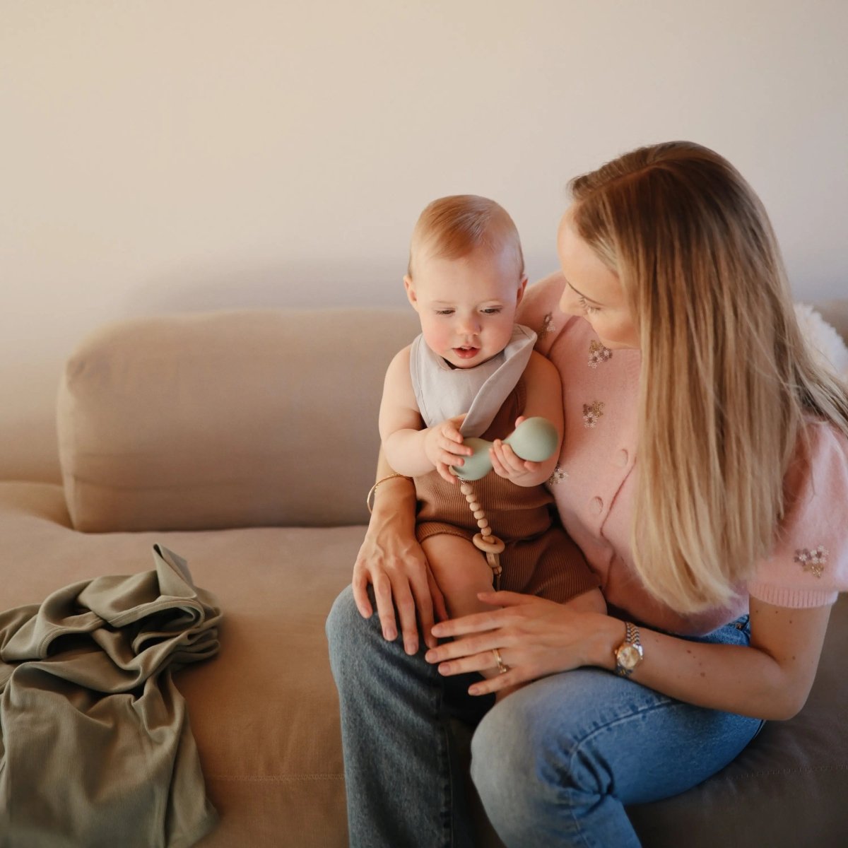 Mushie Silicone Baby Rattle Toy for Infants Gentle Sensory Experience Easy to Hold Design - 