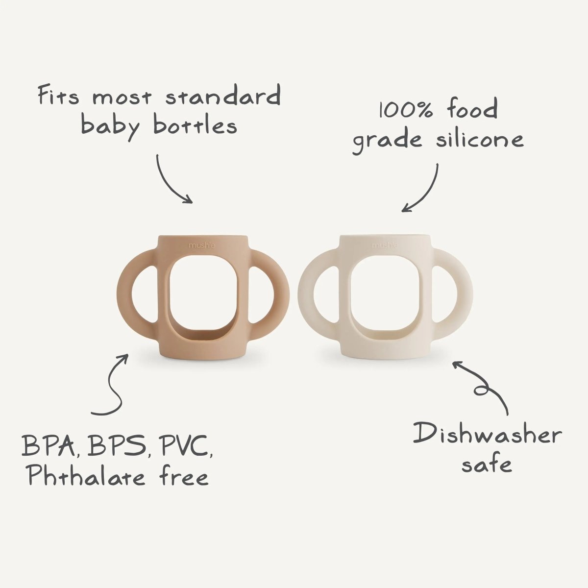 Mushie Silicone Bottle Handles for Baby Bottles Comfortable Grip Food Grade Silicone - Everetts Place Boutique - 