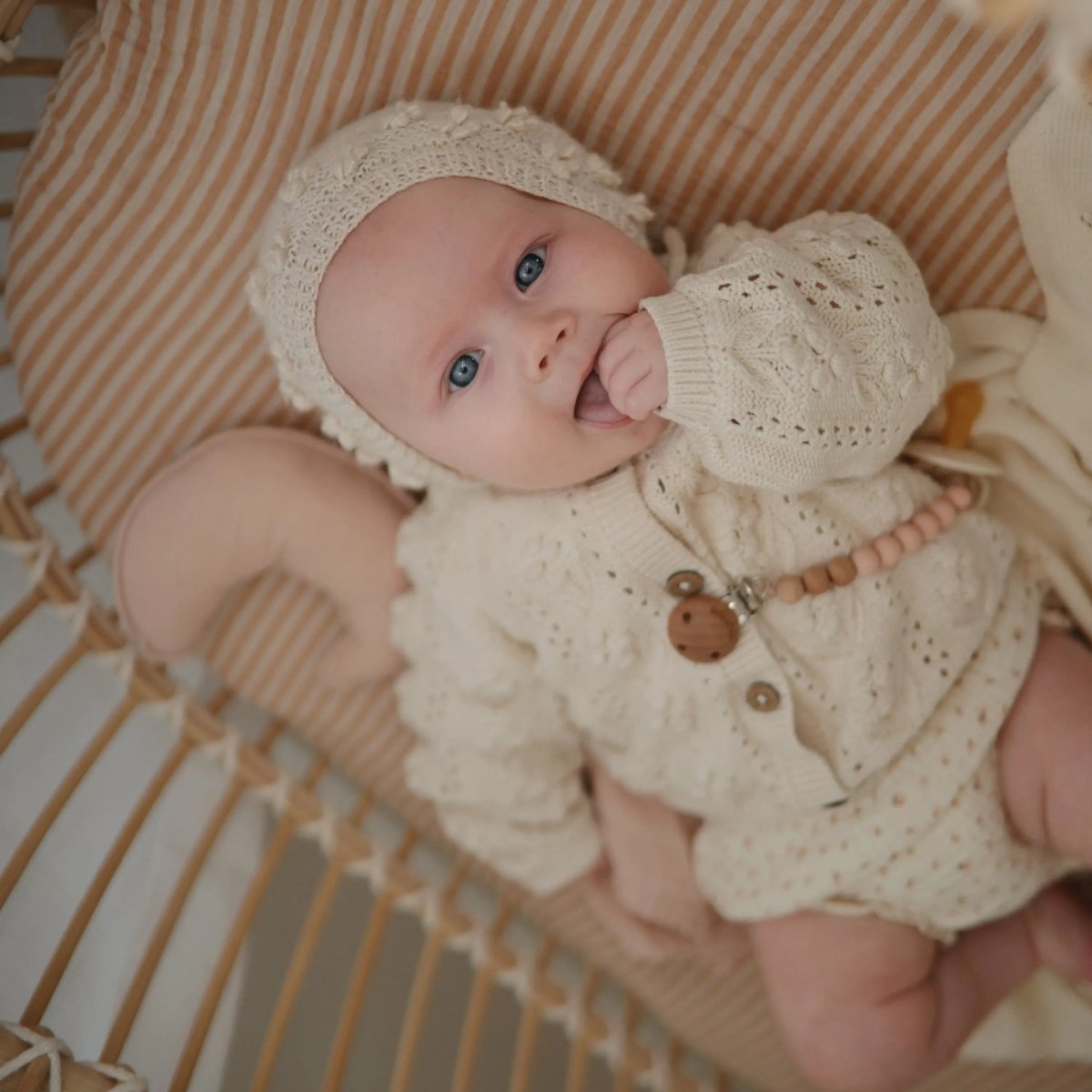 Mushie Silicone Pacifier Clip Eva with Faux Wood Clasp and Colorful Beads - Everetts Place Boutique - 