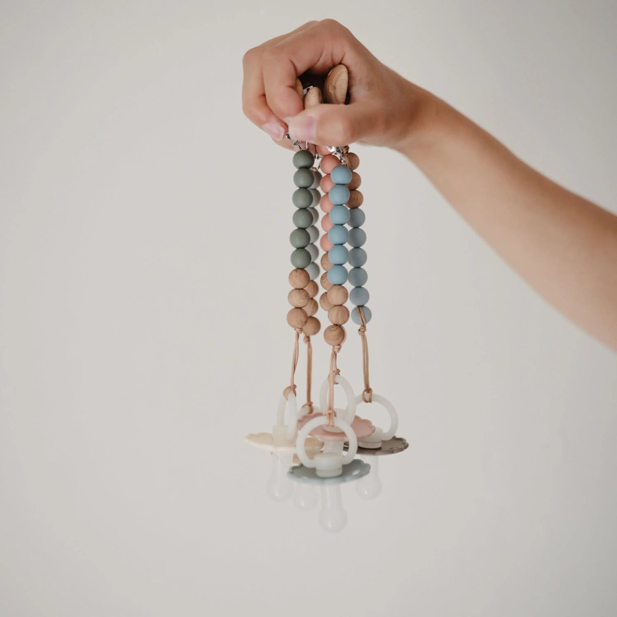 Mushie Silicone Pacifier Clip Eva with Faux Wood Clasp and Colorful Beads - Everetts Place Boutique - 