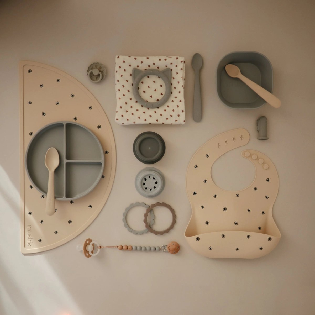 Mushie Silicone Pacifier Clip Eva with Faux Wood Clasp and Colorful Beads - Everetts Place Boutique - 