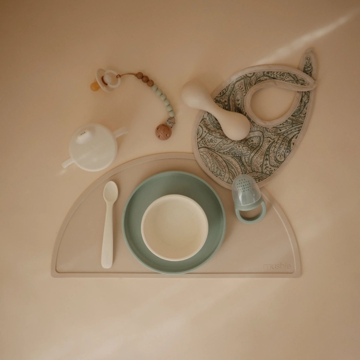 Mushie Silicone Pacifier Clip Eva with Faux Wood Clasp and Colorful Beads - Everetts Place Boutique - 