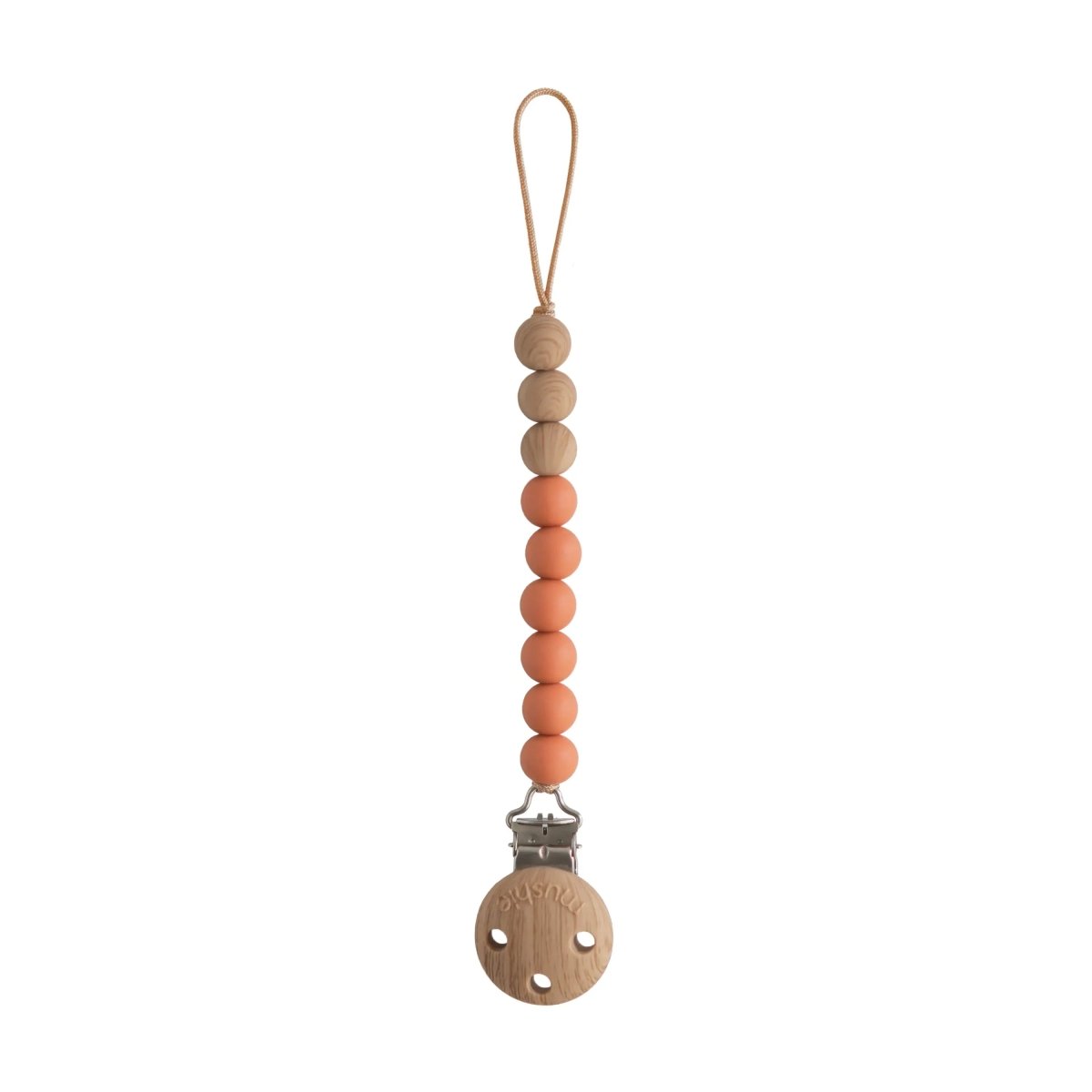 Mushie Silicone Pacifier Clip Eva with Faux Wood Clasp and Colorful Beads - Everetts Place Boutique - 