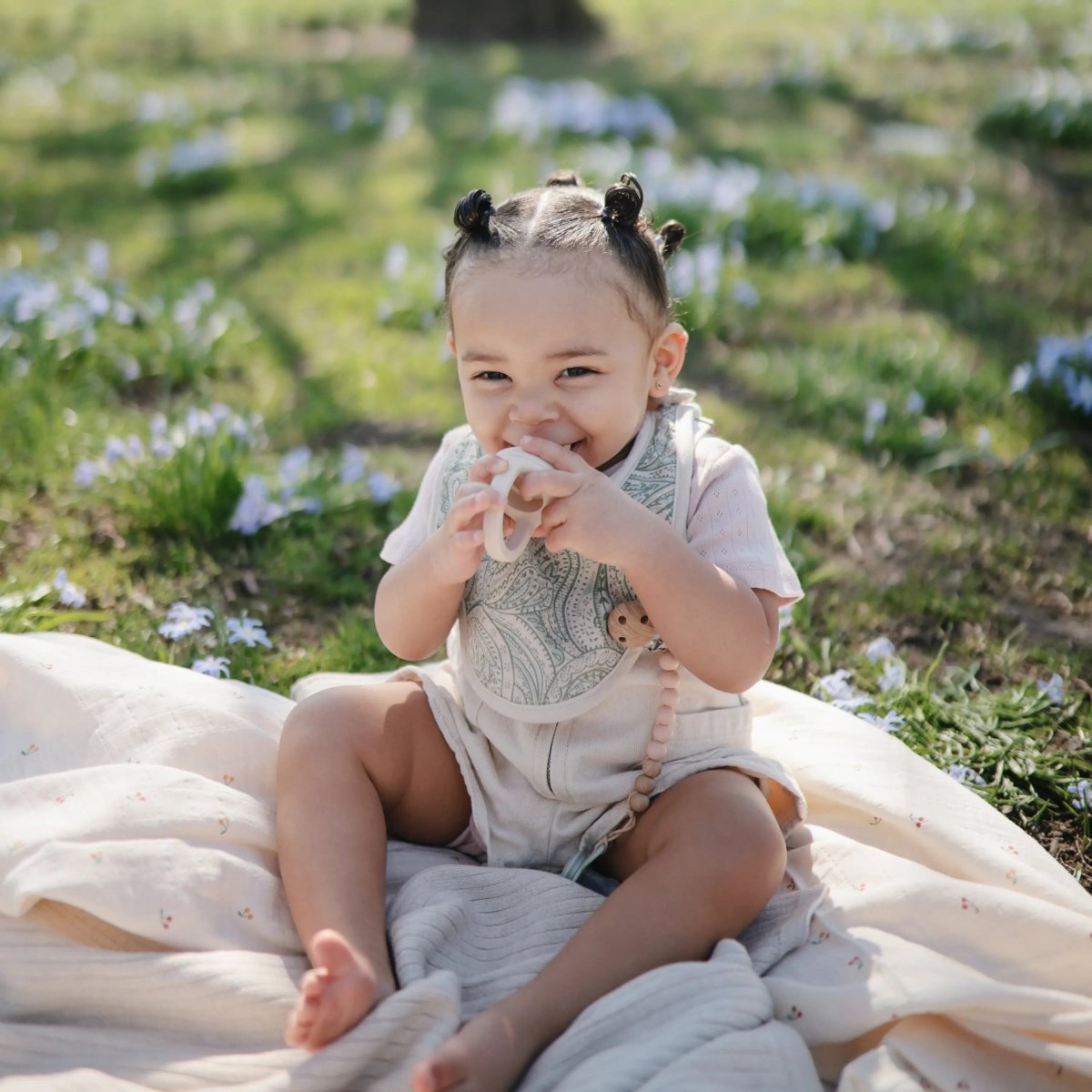 Mushie Silicone Pacifier Clip Eva with Faux Wood Clasp and Colorful Beads - Everetts Place Boutique - 