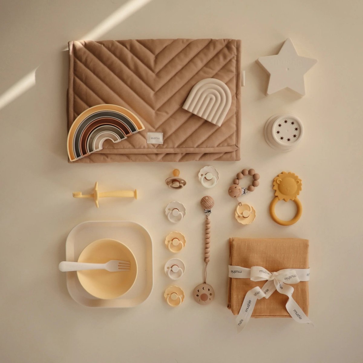 Mushie Silicone Pacifier Clip Eva with Faux Wood Clasp and Colorful Beads - Everetts Place Boutique - 