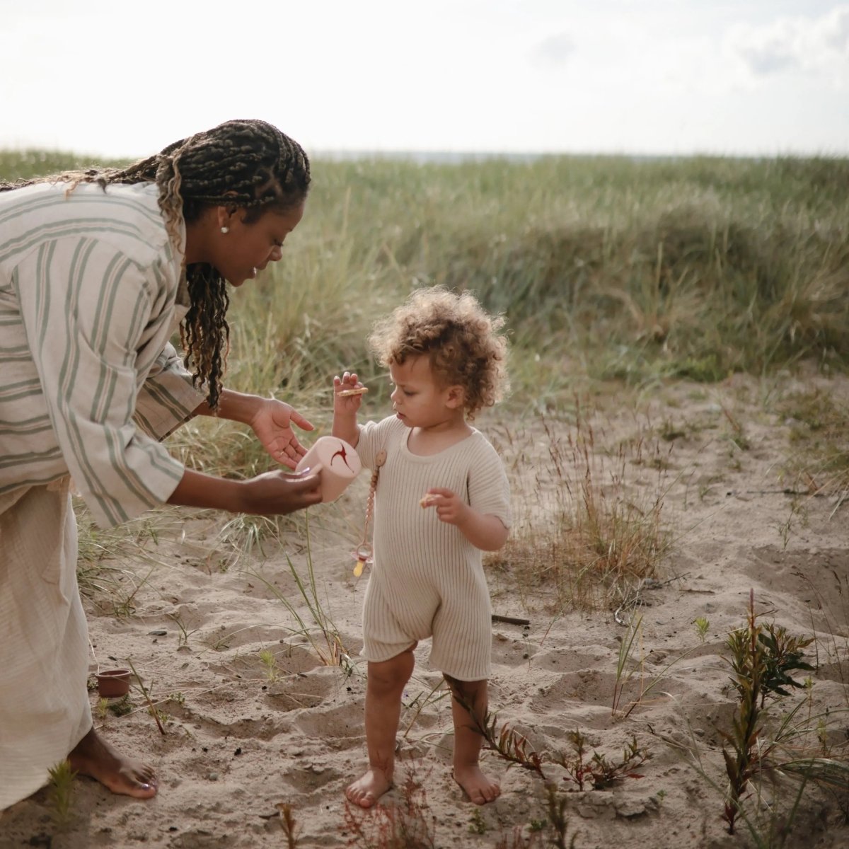 Mushie Silicone Pacifier Clip Eva with Faux Wood Clasp and Colorful Beads - Everetts Place Boutique - 