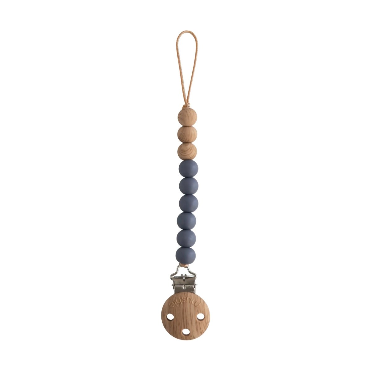 Mushie Silicone Pacifier Clip Eva with Faux Wood Clasp and Colorful Beads - Everetts Place Boutique - 