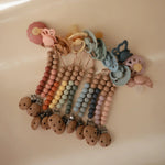 Mushie Silicone Pacifier Clip Eva with Faux Wood Clasp and Colorful Beads - Everetts Place Boutique - 