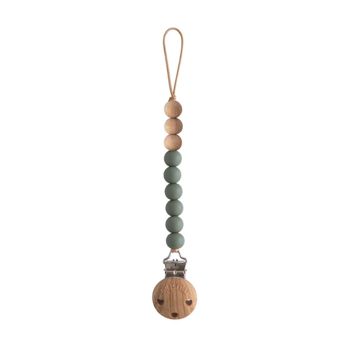 Mushie Silicone Pacifier Clip Eva with Faux Wood Clasp and Colorful Beads - Everetts Place Boutique - 