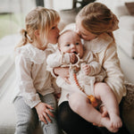 Mushie Silicone Pacifier Clip Eva with Faux Wood Clasp and Colorful Beads - Everetts Place Boutique - 