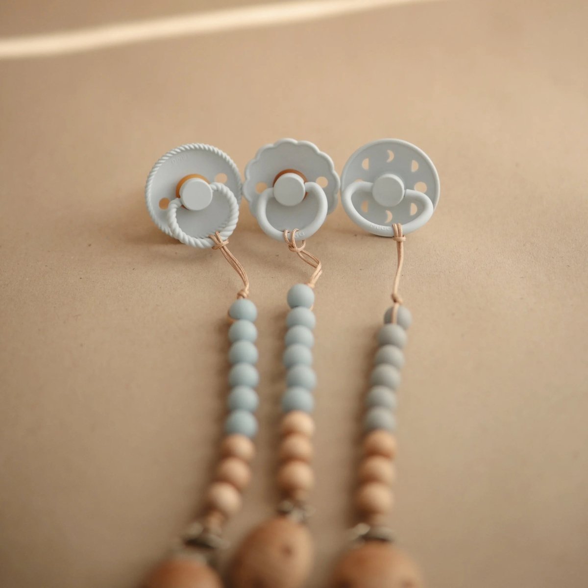 Mushie Silicone Pacifier Clip Eva with Faux Wood Clasp and Colorful Beads - Everetts Place Boutique - 