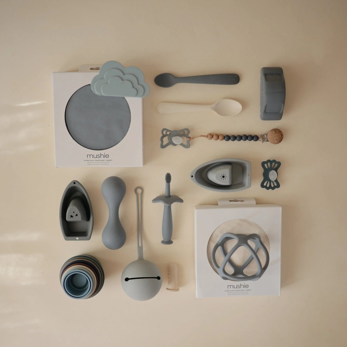 Mushie Silicone Pacifier Clip Eva with Faux Wood Clasp and Colorful Beads - Everetts Place Boutique - 