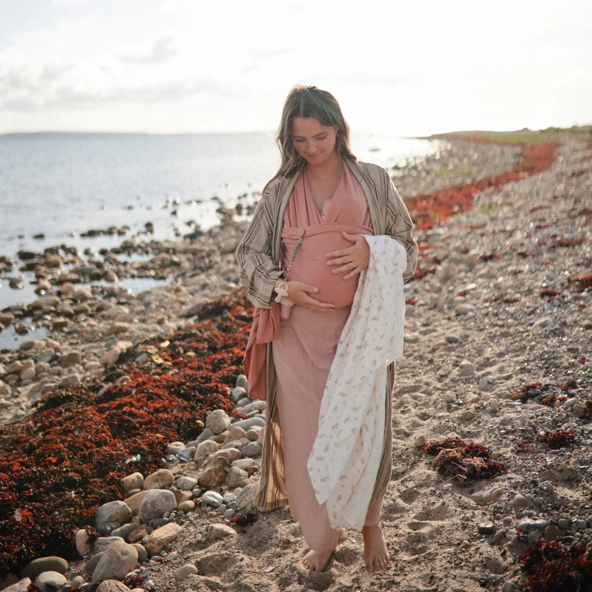 Mushie Silicone Pacifier Clip Eva with Faux Wood Clasp and Colorful Beads - Everetts Place Boutique - 