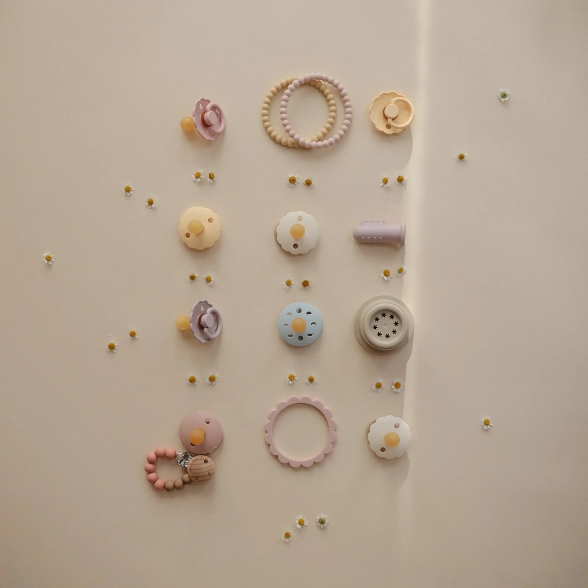 Mushie Silicone Pacifier Clip Eva with Faux Wood Clasp and Colorful Beads - Everetts Place Boutique - 