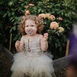 Mushie Silicone Pacifier Clip Eva with Faux Wood Clasp and Colorful Beads - Everetts Place Boutique - 