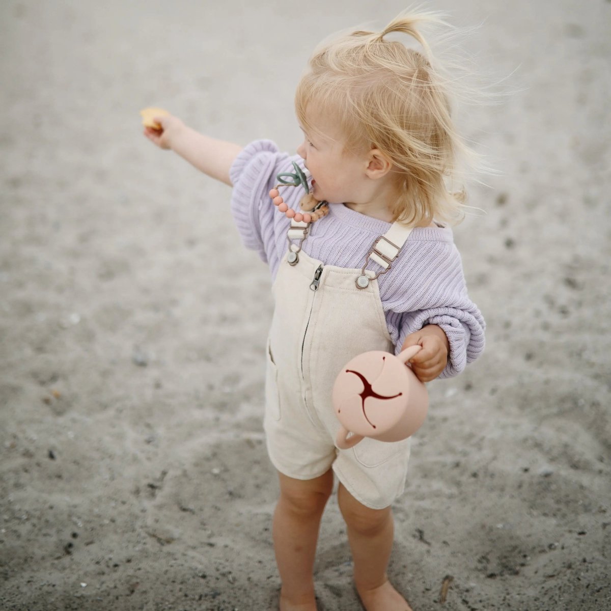 Mushie Silicone Pacifier Clip Eva with Faux Wood Clasp and Colorful Beads - Everetts Place Boutique - 