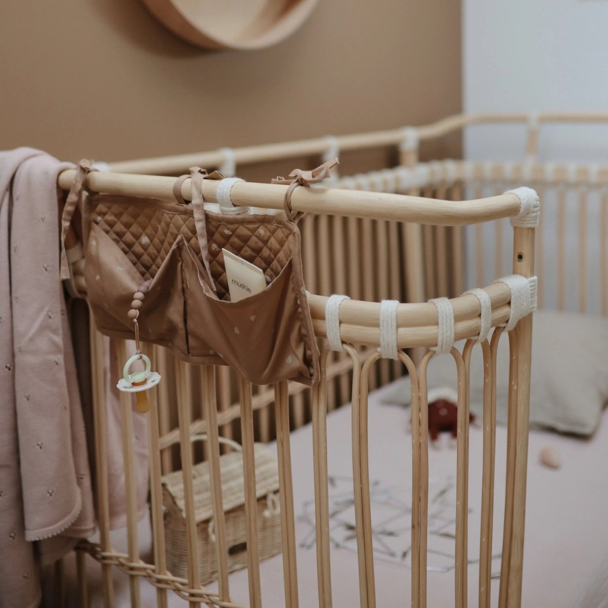 Mushie Silicone Pacifier Clip Eva with Faux Wood Clasp and Colorful Beads - Everetts Place Boutique - 