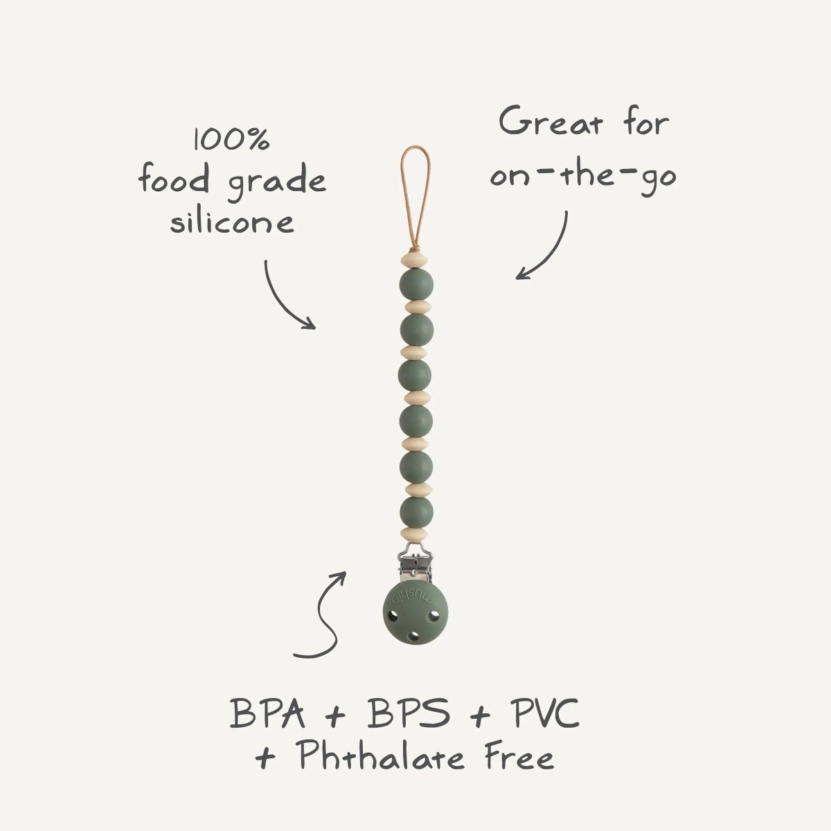 Mushie Silicone Pacifier Clip Luna Durable Food Grade Silicone Clasp for Babies - Everetts Place Boutique - 