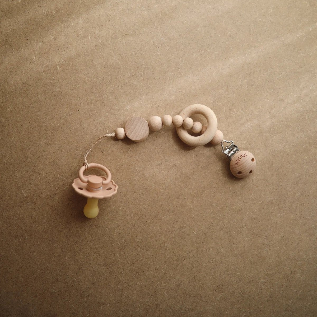 Mushie Silicone Pacifier Clip Mila Durable Food Grade Silicone and Natural Wood - 