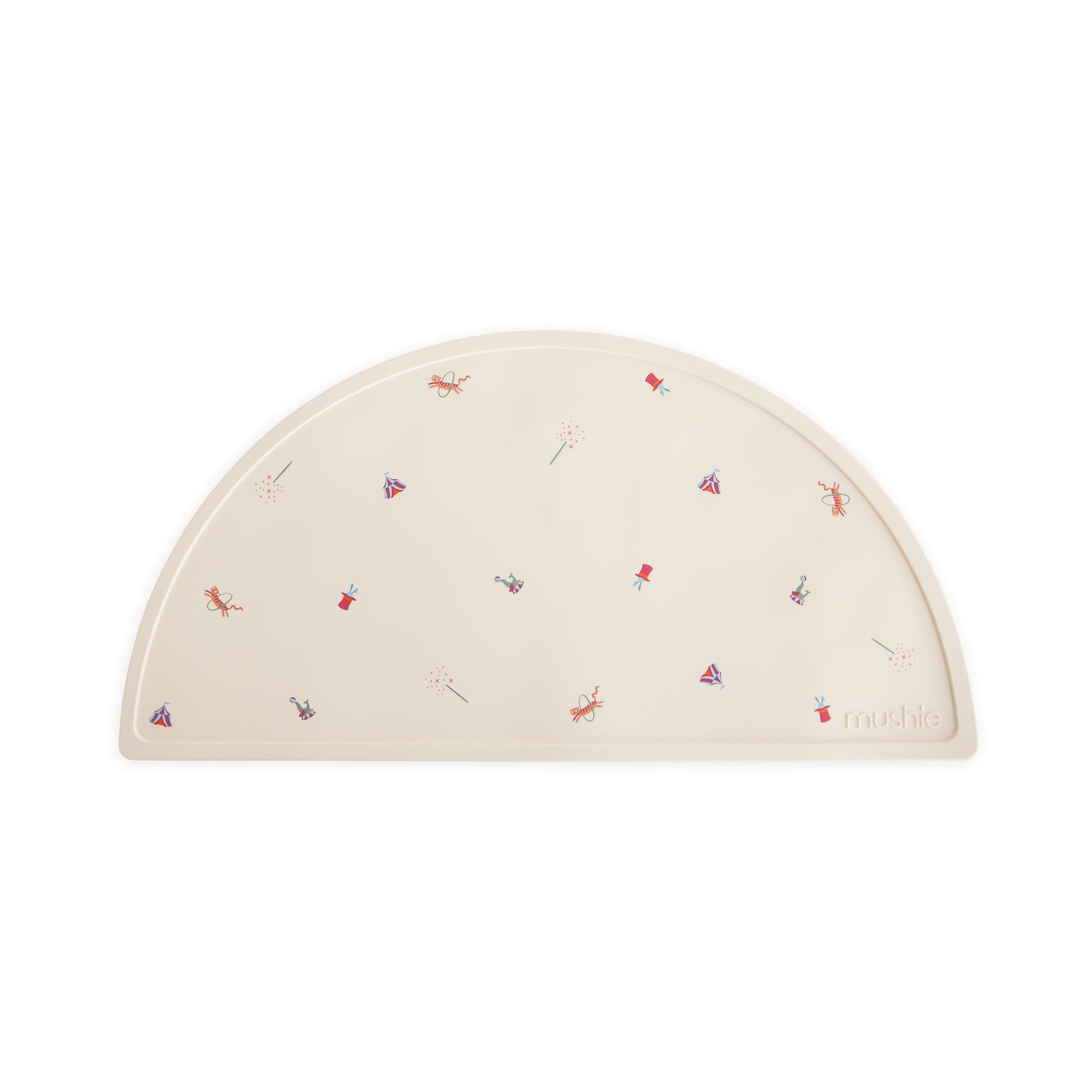 Mushie non-slip silicone placemat in a neutral color, designed for baby and toddler feeding