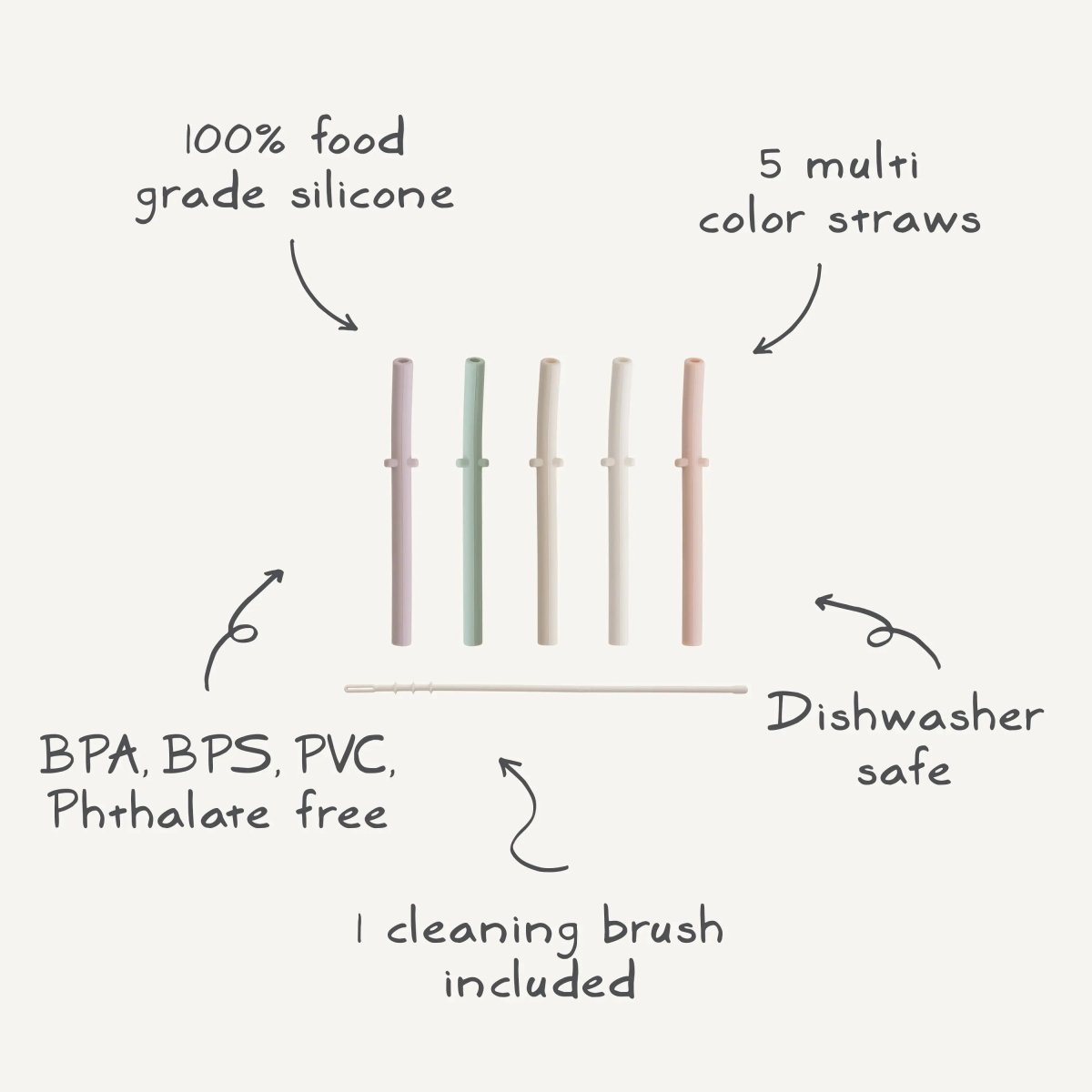 Mushie Silicone Replacement Straws 5 Pack for Mushie Silicone Training Cup - Everetts Place Boutique - 