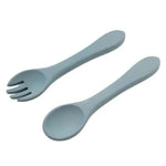 Eizzy Baby Silicone Spoon and Fork Set (Muted Blue) - 