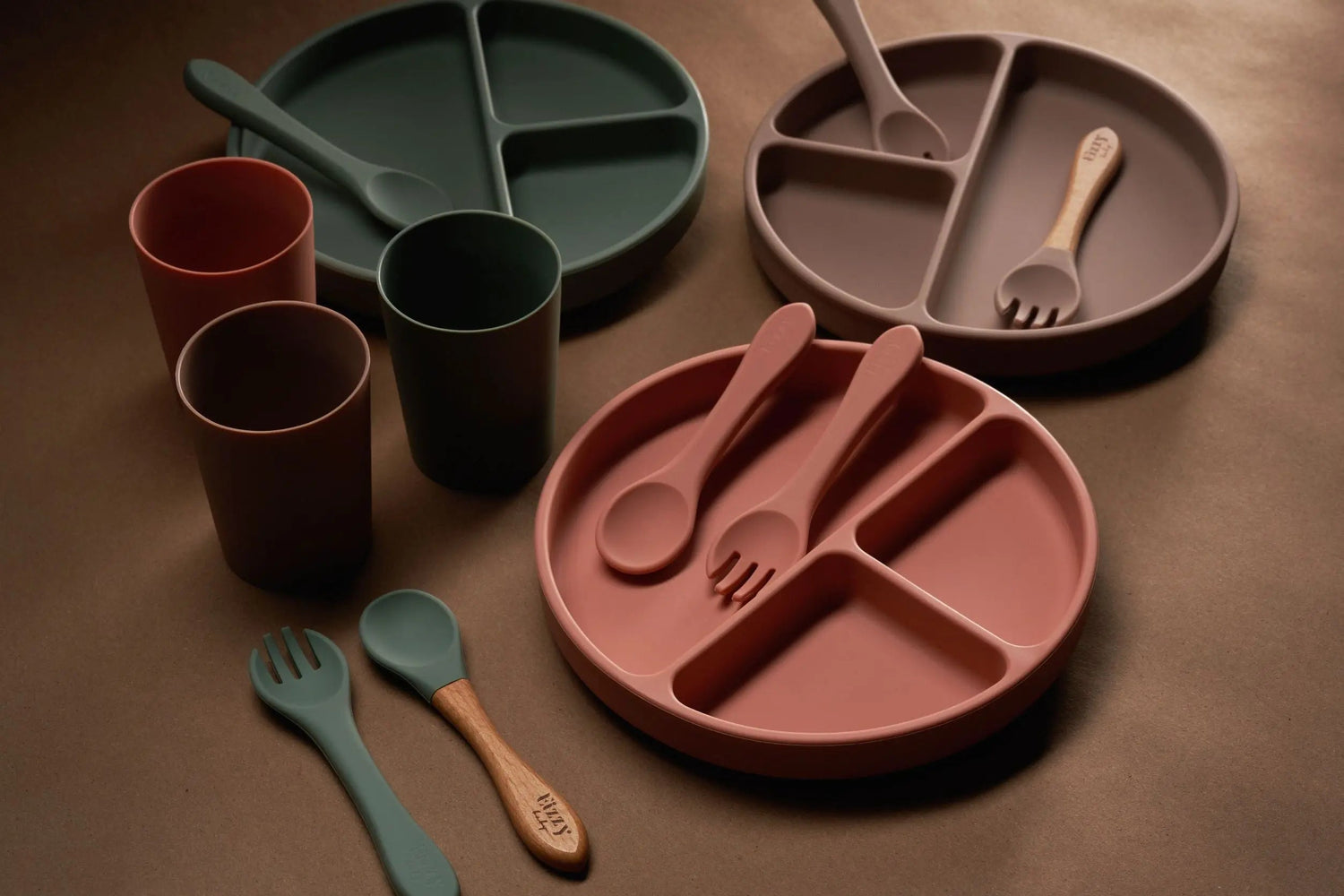 Eizzy Baby Silicone Spoon and Fork Set (Muted Pink) - 