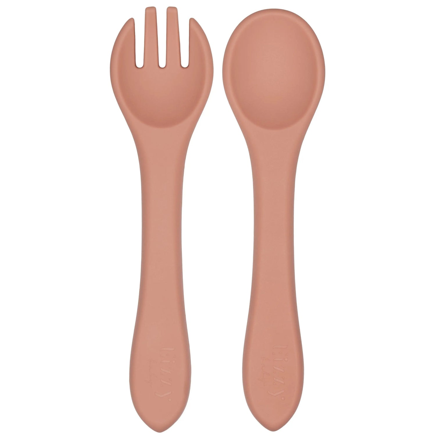 Eizzy Baby Silicone Spoon and Fork Set (Muted Pink) - 