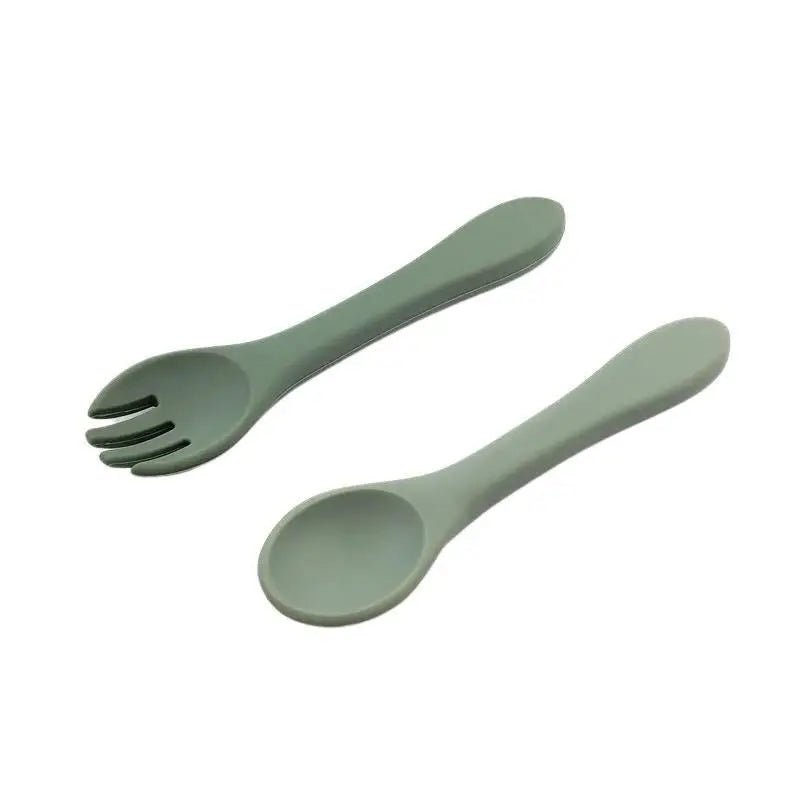 Eizzy Baby Silicone Spoon and Fork Set (Sage) - 