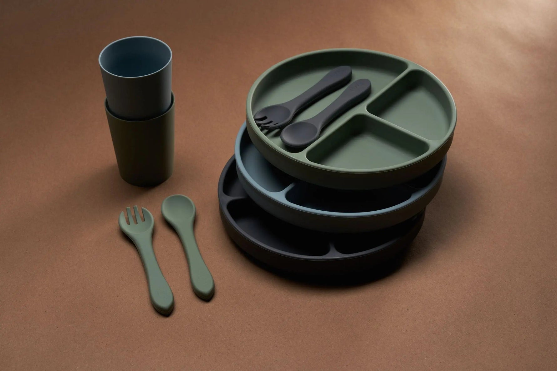 Eizzy Baby Silicone Spoon and Fork Set (Sage) - 