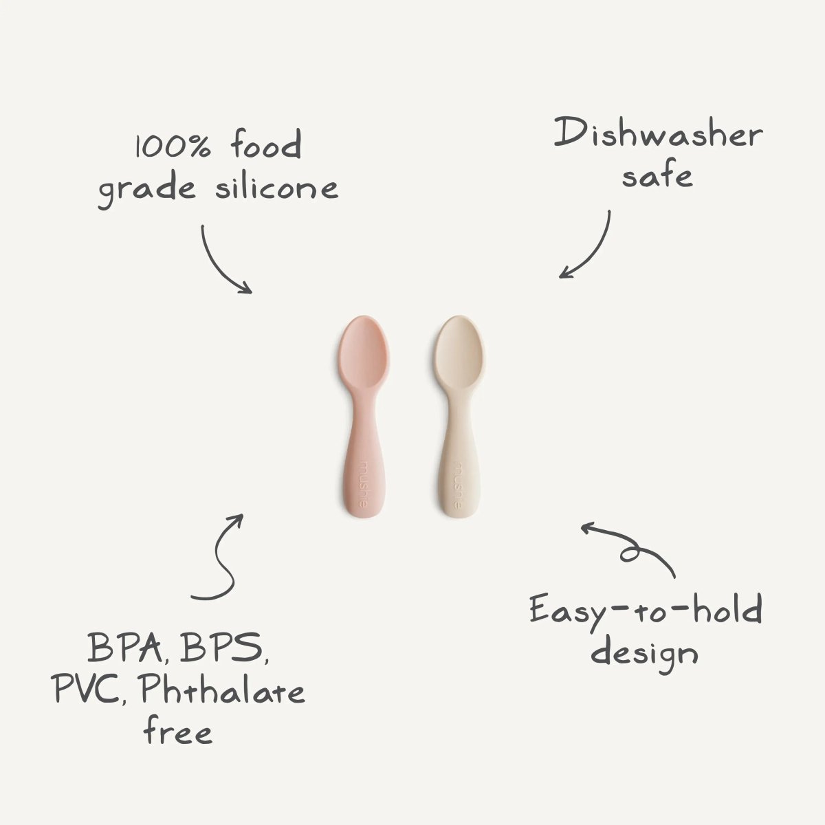 Mushie Silicone Toddler Starter Spoons Non Toxic Food Grade Gentle on Gums Easy Grip Handle - Everetts Place Boutique - 