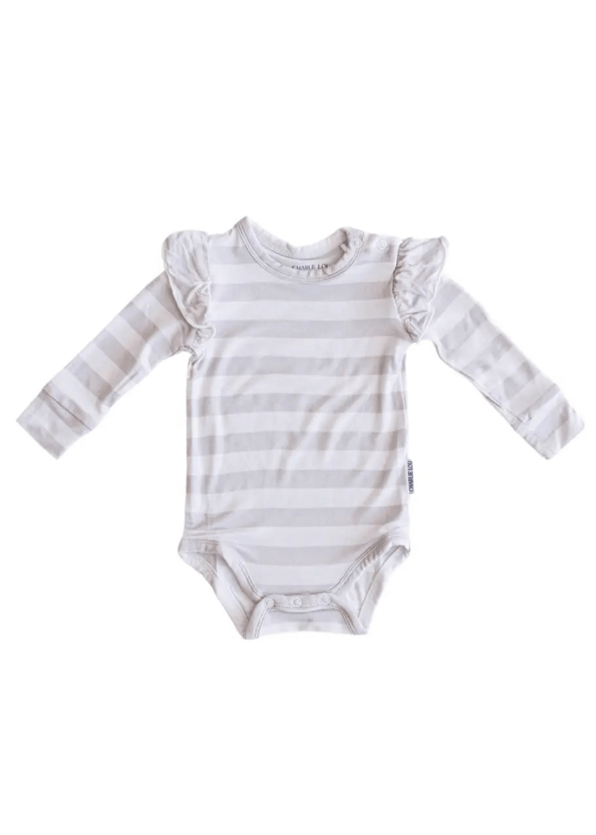 Charlie Lou Baby Silky Bamboo Ruffle Bodysuit Striped Long Sleeve Baby - Everetts Place Boutique - 
