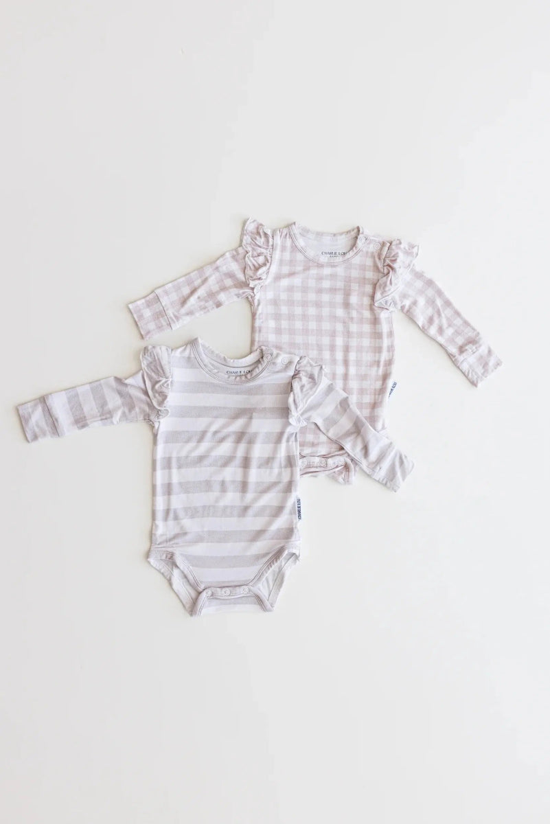 Charlie Lou Baby Silky Bamboo Ruffle Bodysuit Striped Long Sleeve Baby - Everetts Place Boutique - 