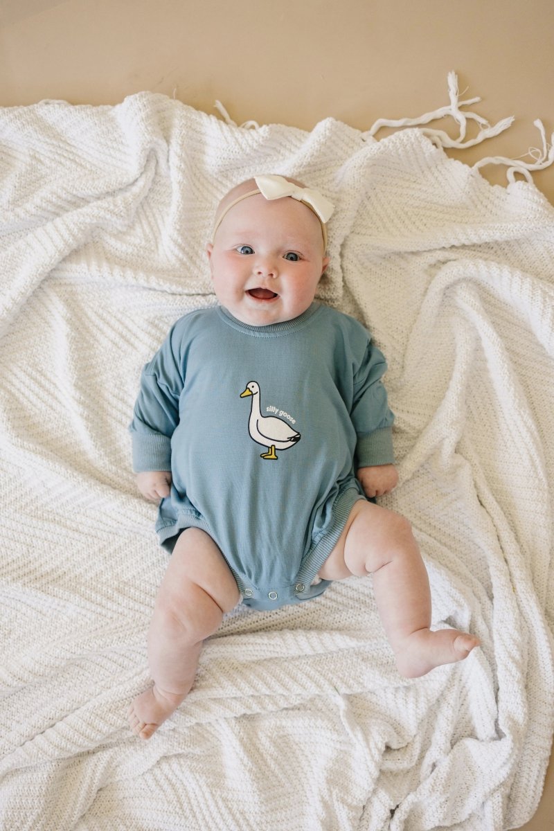 Little Joy Co. Silly Goose Bamboo Baby Romper Teal Or Blue Little Joy Co - Everetts Place Boutique - 