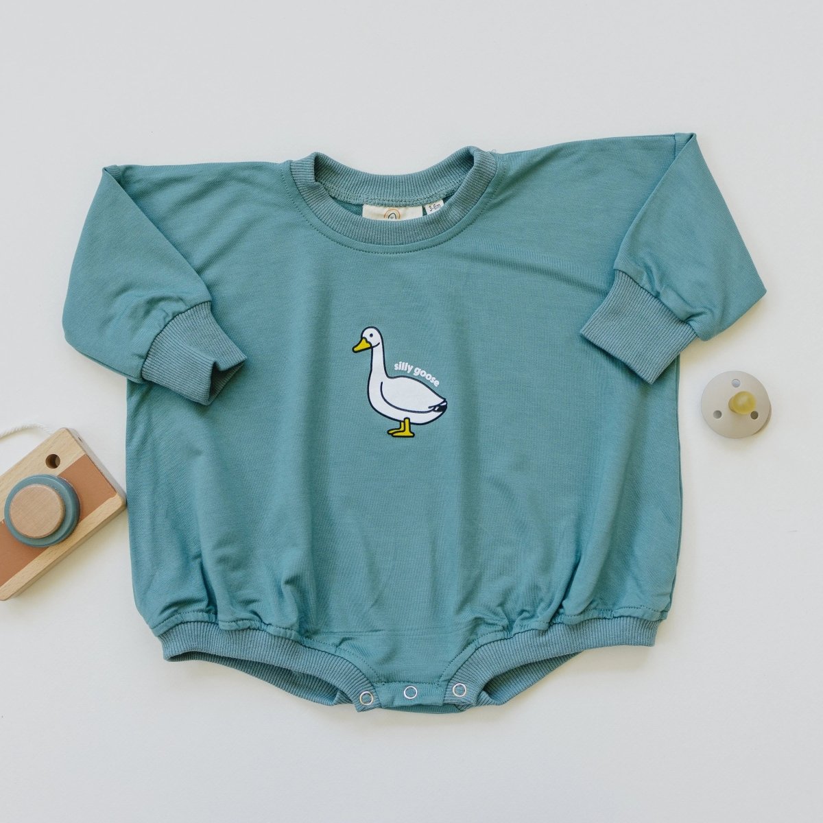 Little Joy Co. Silly Goose Bamboo Baby Romper Teal Or Blue Little Joy Co - Everetts Place Boutique - 
