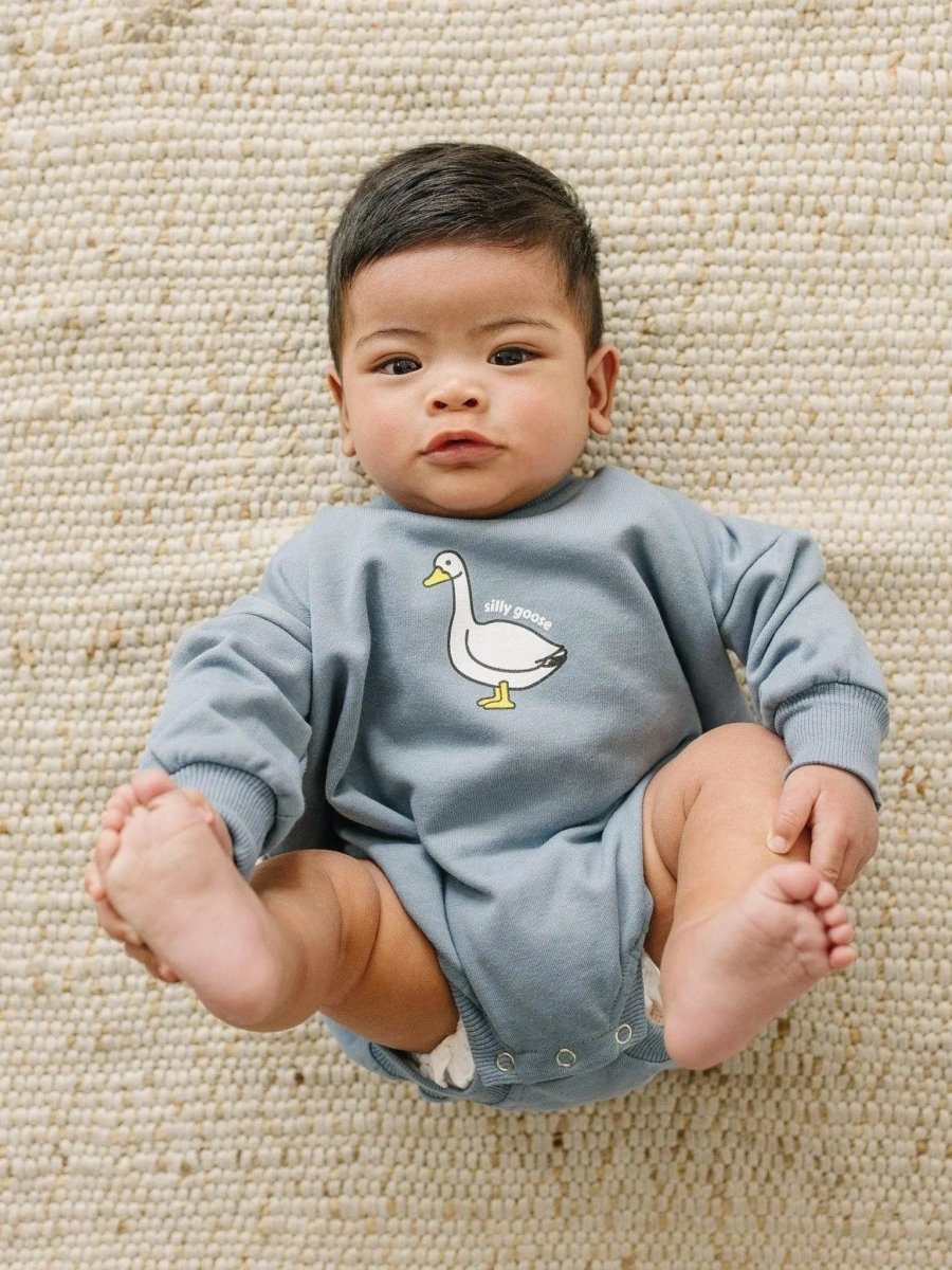 Little Joy Co. Silly Goose Sweatshirt Romper For Babies In Multiple Colors - Everetts Place Boutique - 