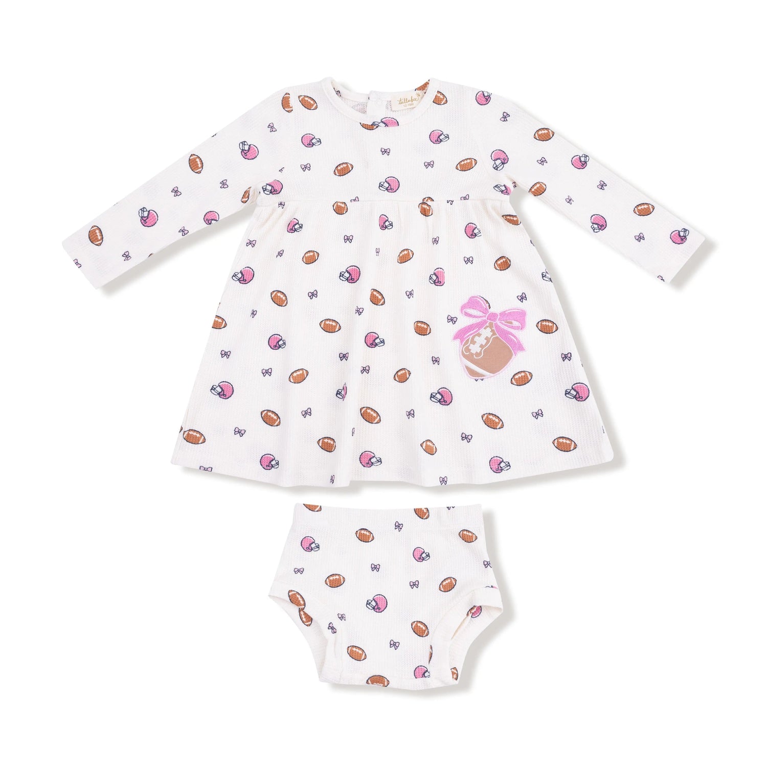 Angel Dear Simple Dress and Bloomer Set with Football Bow Applique - 