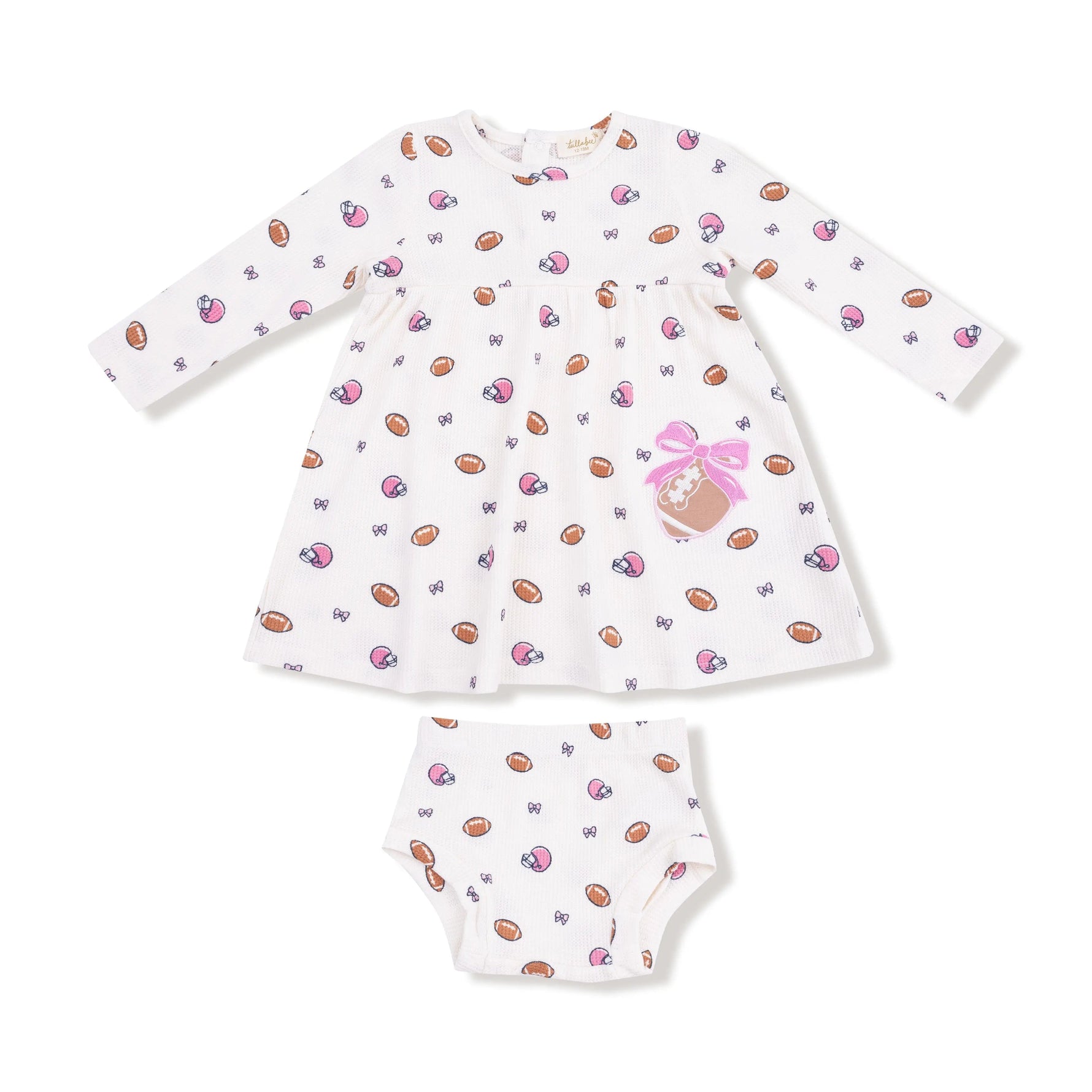 Angel Dear Simple Dress and Bloomer Set with Football Bow Applique - 