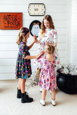 Mila & Rose ® Skeleton Themed Twirl Dress With Three Quarter Sleeves And Pocket For Kids - 